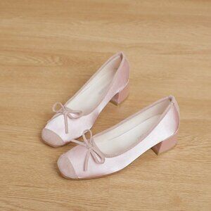 Pink Basics Women's Square Toe Chunky Heel Shoes